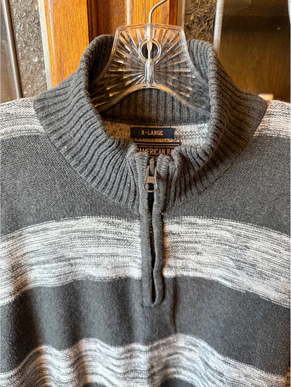 American Rag Men's 1/4 Zip Sweater XL Gray Striped Cotton Knit - Picture 4 of 5